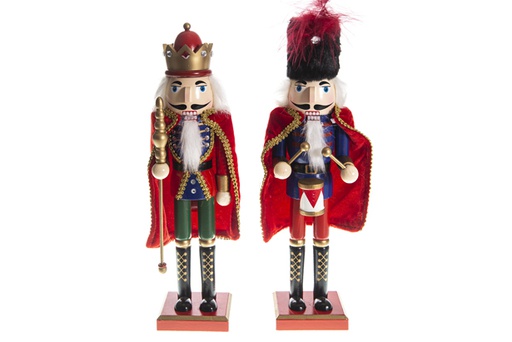 [120417] Wooden nutcracker with cape 2 models assorted 38 cm