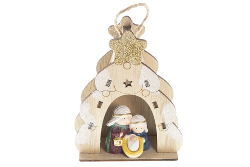 [120482] Wooden nativity scene with resin figures with star