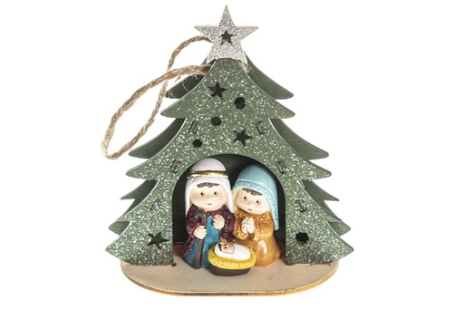 [120483] Arbre de la Nativité en bois avec figurines en résine et étoile