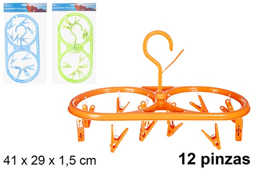 [120710] Corde à linge ovale en plastique avec 12 pinces