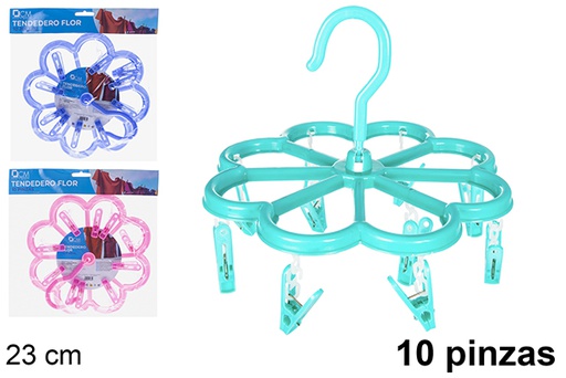 [120711] Stendibiancheria in plastica a forma di fiore con 10 clip