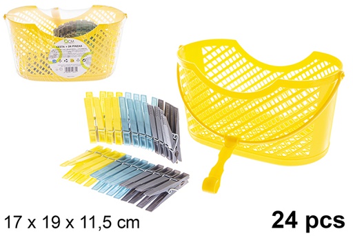 [120712] Cesta con 24 pinzas de plástico colores