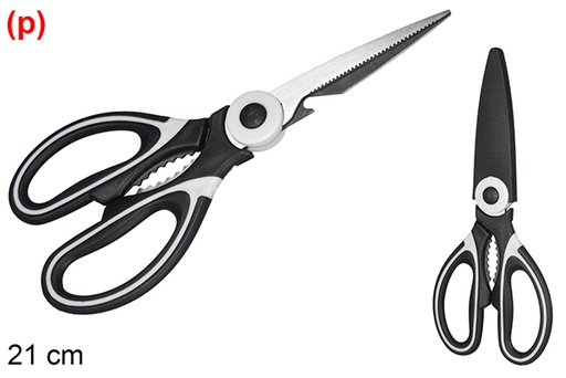 [120723] Ciseaux de cuisine manche bicolore avec étui 21 cm