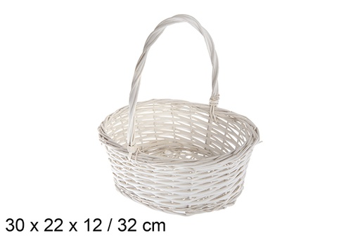 [120815] Panier en osier ovale blanc 30x22x12 cm