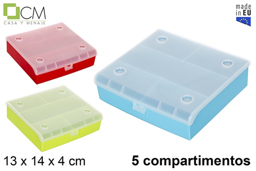[120821] Caja plástico multiusos 5 compartimentos colores surtidos