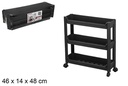 Organizador de plástico 3 estantes con ruedas negro 46x14x48 cm