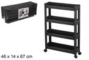 Organizador de plástico 4 estantes con ruedas negro 46x14x67 cm