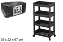 Organizer in plastica 4 ripiani con ruote nero 35x22x67 cm