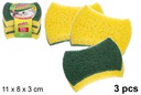 Pack 3 estropajos fibra verde con esponja