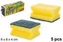 Pack 5 estropajos fibra verde con esponja