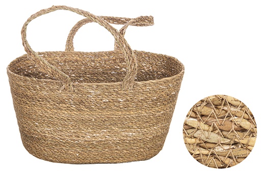 [121124] Medium seagrass basket with long handle