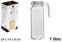 Jarra cristal cuadrada agua lisa tapa blanca 1 litro