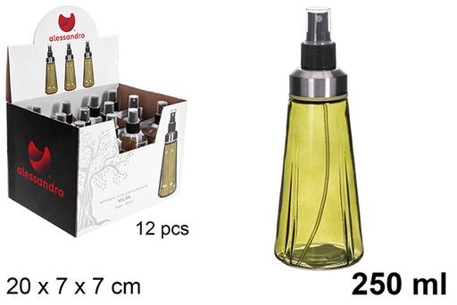 [121243] Bouteille d'huile ronde en verre Milan vert avec bouchon pulvérisateur 250 ml
