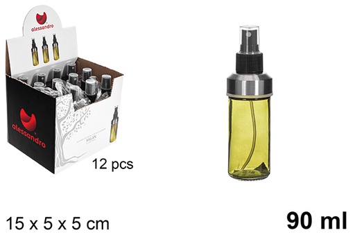 [121246] Flacon d'huile rond en verre Milan vert avec bouchon spray 90 ml