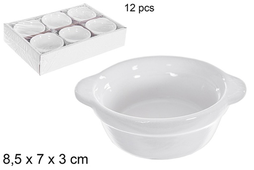[121249] White ceramic bowl with handles 8,5x7x3 cm