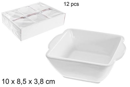 [121252] Ciotola quadrata in ceramica bianca con manici 10x8,5x3,8 cm