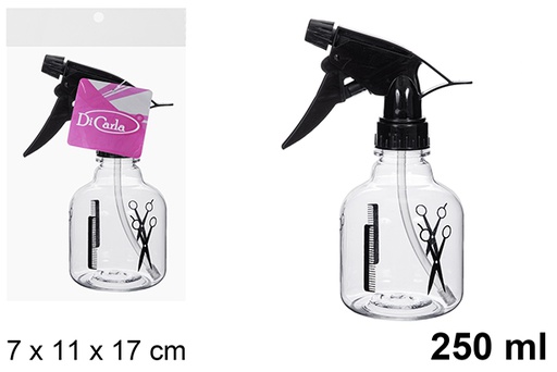 [121260] Bottiglia in plastica con spruzzatore nero parrucchiere 250 ml
