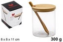 Azucarero borosilicato con tapa bambú y cuchara 300 gramos