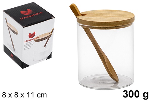 [121277] Zuccheriera in borosilicato con coperchio in bambù e cucchiaino 300 gr.
