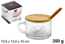Azucarero cristal  con tapa y cuchara de bambú 350 gramos