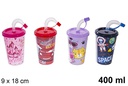 Vaso plástico con tapa y pajita decorado 400 ml