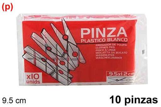 [121353] Pack 10 clips en plastique blanc 9.5 cm