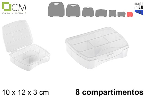 [121385] Boîte de rangement en plastique avec 8 compartiments transparents