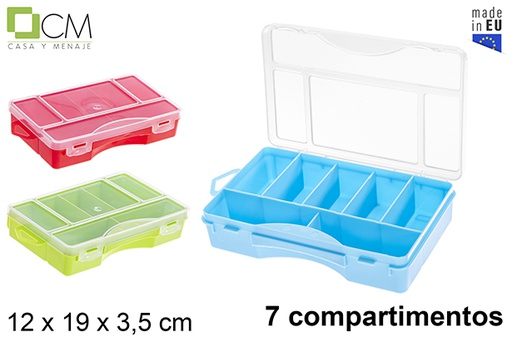 [121391] Plastic organizing box with 7 compartments assorted colers