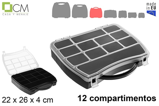 [121399] Scatola organizer in plastica nera con 12 scomparti