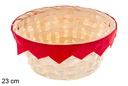 Round natural bamboo planter with red fringe 23 cm