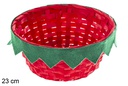 Macetero redondo bambú rojo con fleco verde 23 cm