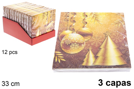 [121482] Pack 20 serviettes 3 épaisseurs décorées Noël 33 cm