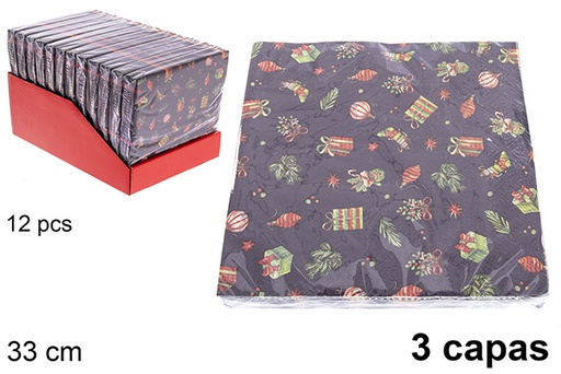 [121483] Pack 20 tovaglioli 3 veli decorati natalizi 33 cm