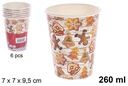 Pack 6 gobelets en papier décorés de Noël 260 ml