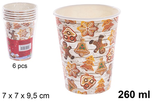 [121486] Pack 6 gobelets en papier décorés de Noël 260 ml