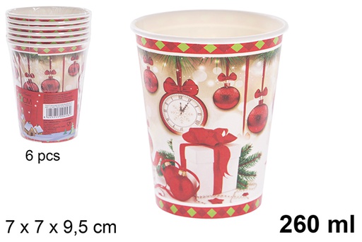 [121488] Pack 6 copos de papel decorados de Natal 260 ml