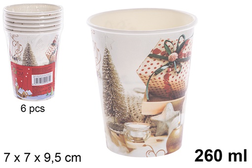 [121491] Pack 6 bicchieri di carta decorati natalizi 260 ml