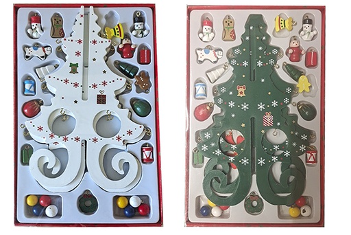 [121519] Albero di Natale in legno decorato colori assortiti 19 cm