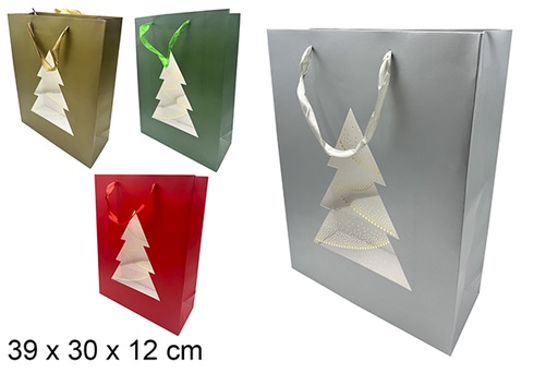[121525] Busta regalo colorata con finestra albero di Natale 39x30 cm