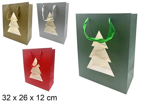 [121526] Busta regalo colorata decorata con albero di Natale 32x26 cm