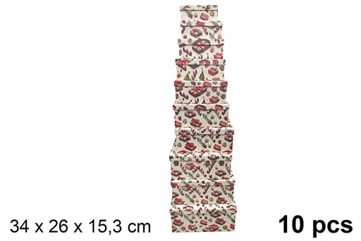 [121624] Pack 10 scatole natalizie in cartone decorate 34x26 cm