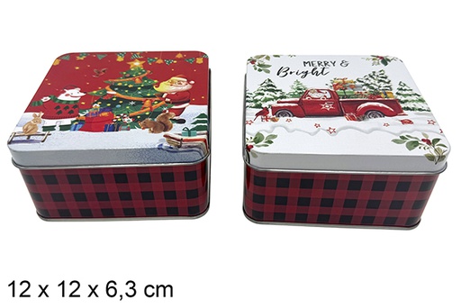 [121761] Caixa quadrada de metal decorada de Natal sortida 12 cm