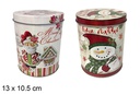Caja metal redonda decorada Navidad surtida 13x10,5 cm