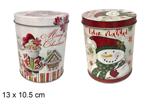 [121764] Boîtes rondes en métal décorées de Noël assortie 13x10,5 cm