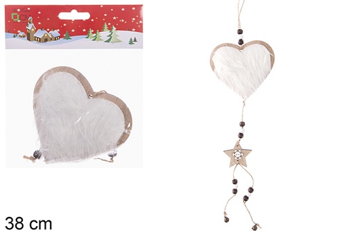 [121781] Pendentif en bois coeur de Noël 38 cm