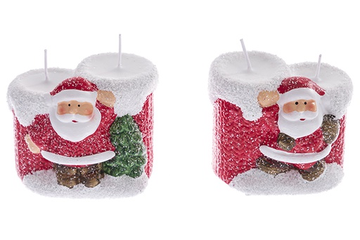[122145] Babbo Natale in resina con 2 candele assortiti 7,5x5,5 cm