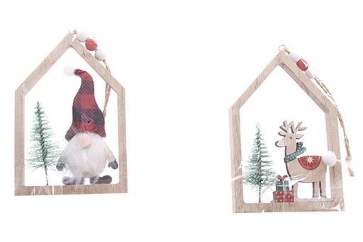 [122220] Maison suspendue en bois naturel pour décoration de Noël 12 cm