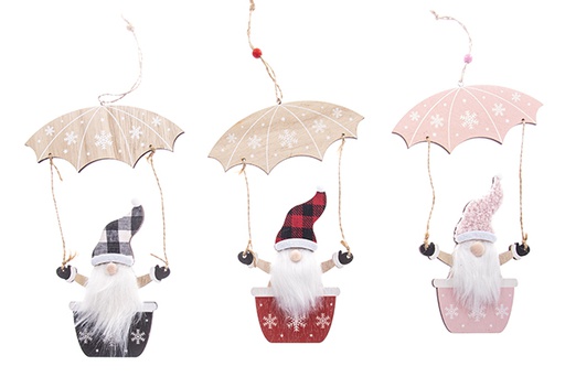[122227] Colgante enano con paracaidas madera para decoración Navidad 24 cm