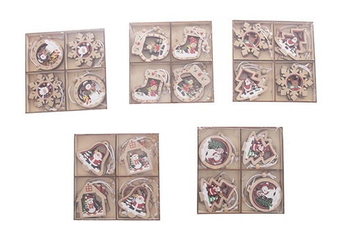 [122232] Pack 6 figure in legno per decorazioni natalizie 13 cm