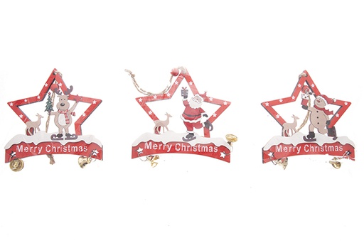 [122280] Pingente estrela de madeira para decoração de Natal 10,5 cm